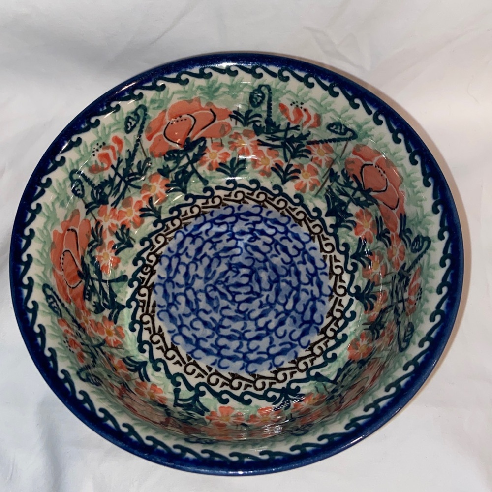 New Polish pottery Unikat 6.25” cereal or salad bowl floral.